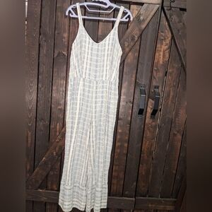 SHARAGANO size 4, cream and blue jumpsuit